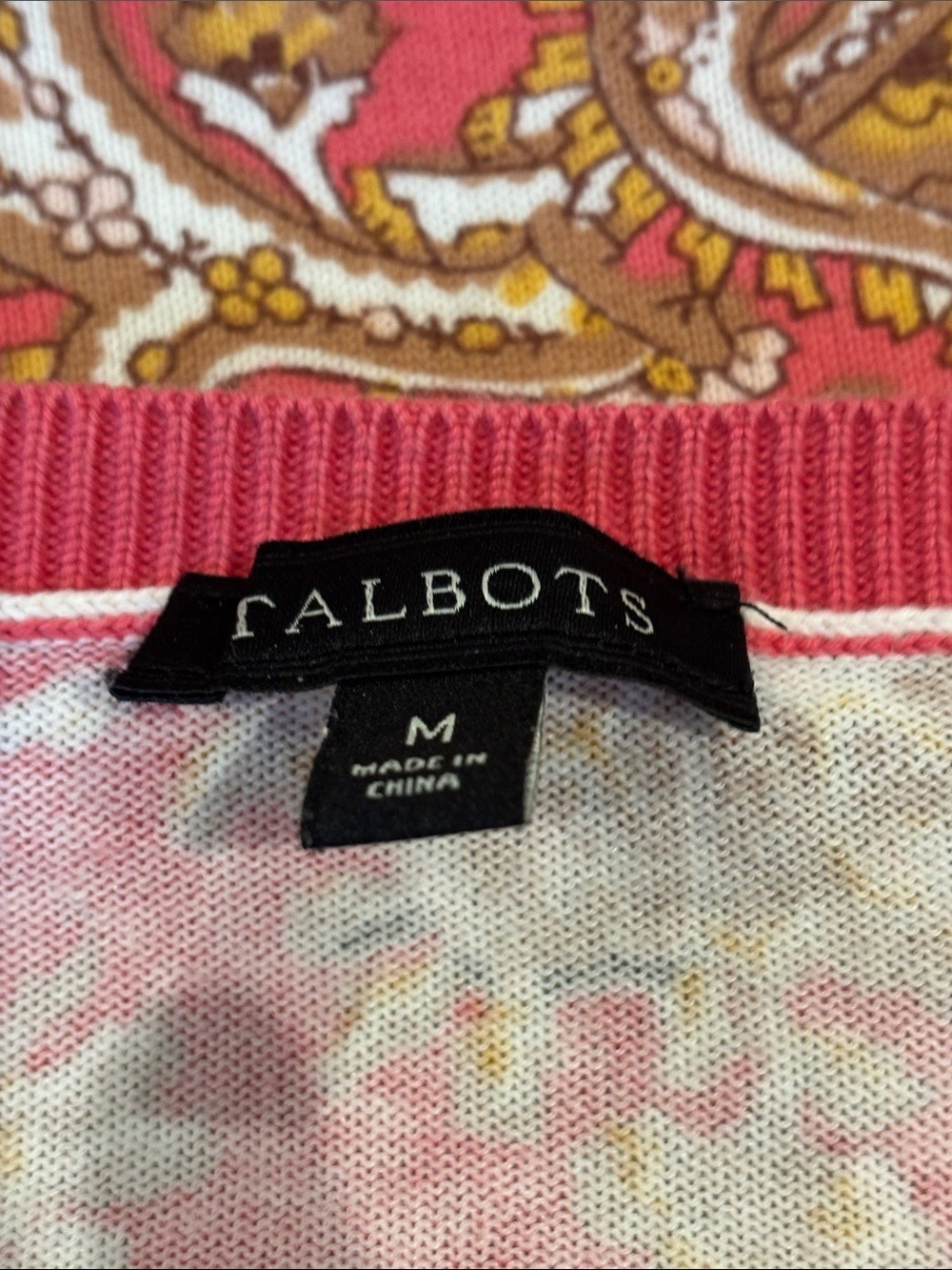 Y2K TALBOTS CORAL & TAN PAISLEY PRINT LAGENLOOK BOHO BUTTON-FRONT CARDIGAN SZ M - Picture 7 of 8
